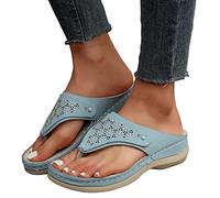 Zehentrenner Damen Leder Elegant für Outdoor Indoor Plateausandalen Flip Flops Strandschuhe Badelatschen Casual Sandalen Keilabsatz mit Weiche Fußbett Pantoletten Slides Pantoffeln Sommerschuhe