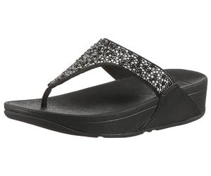 Zehentrenner FITFLOP "LULU CRYSTAL", Damen, Gr. 39, schwarz, Textil, Glitzer, Schuhe Zehentrenner, Sandale, Pantolette mit Schmucksteine (20146445-39) schwarz