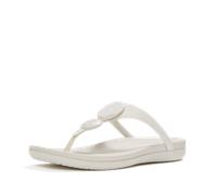 Zehentrenner FITFLOP "SOLAY GLOSSY-DISC TOE-POST SANDALS", Damen, Gr. 39, cream, Lederimitat, Schuhe Zehentrenner, Dianette, Sommerschuh mit Metallic Detail (35083333-39) cream