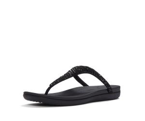 Zehentrenner FITFLOP "SOLAY MIXED-CRYSTAL TOE-POST SANDALS", Damen, Gr. 39, schwarz, Textil, Glitzer, Schuhe Zehentrenner, Dianette, Schlupfschuh, Sommerschuh mit edlem Glitter (95771216-39) schwarz