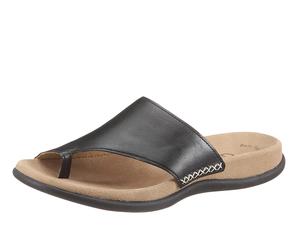 Zehentrenner GABOR, Damen, Gr. 36, schwarz, Nappaleder, Schuhe Zehentrenner, Keilabsatz, Sommerschuh, Dianette mit kontrastfarbiger Stickerei, Topseller (626748-36)