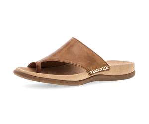 Zehentrenner GABOR, Damen, Gr. 37, nussbraun, Kalbsleder, Schuhe Zehentrenner, Keilabsatz, Sommerschuh, Dianette mit kontrastfarbiger Stickerei, Topseller (92271037-37) nussbraun