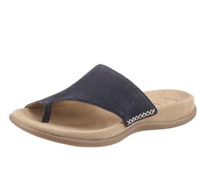 Zehentrenner GABOR, Damen, Gr. 44 (9,5), blau (nachtblau), Nubukleder, Schuhe Zehentrenner, Keilabsatz, Sommerschuh, Dianette mit kontrastfarbiger Stickerei, Topseller (215529-44) nachtblau