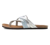 Zehentrenner LASCANA, Damen, Gr. 36, blau, Obermaterial: 100% Rindsleder. Decksohle: 100% Rindsleder. Laufsohle: 100% Synthetik, metallic, Schuhe Zehentrenner, Sandale, Pantolette aus Leder mit Korkfu