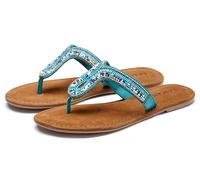 Zehentrenner LASCANA, Damen, Gr. 37, blau (türkis, blau), Obermaterial: 70% Synthetik, 30% Schafsleder. Decksohle: 100% Ziegenleder. Futter: 100% Schafsleder. Laufsohle: 100% Synthetik, ethno, Schuhe