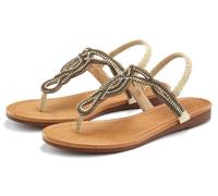 Zehentrenner LASCANA, Damen, Gr. 38, beige, Obermaterial: 100% Textilmaterial. Decksohle: 100% Lederimitat. Futter: 100% Lederimitat. Laufsohle: 100% Synthetik, Glitzer, bestickt, Schuhe Zehentrenner,