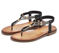 Zehentrenner LASCANA, Damen, Gr. 38, schwarz, Obermaterial: 100% Lederimitat. Decksohle: 100% Lederimitat. Laufsohle: 100% Synthetik, unifarben, elegant, Schuhe Zehenstegsandale, mit Schmucksteinchen,