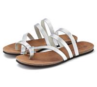 LASCANA Zehentrenner aus Leder im Metallic-Look, silberfarben