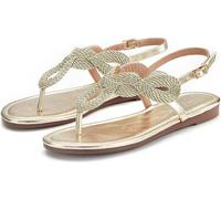 Zehentrenner LASCANA Gr. 40, goldfarben Damen Schuhe Damenschuh Sandale Sommerschuh Zehenstegsandale Strandaccessoires Sandale, Pantolette im Metallic-Look VEGAN (19760103-40)