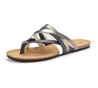 Zehentrenner LASCANA Gr. 42, silberfarben (schwarz, silberfarben) Damen Schuhe Zehentrenner Strandaccessoires Sandale, Pantolette aus Leder mit Korkfußbett (19810424-42)