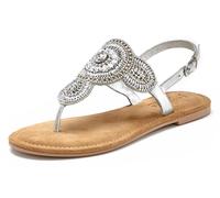 Zehentrenner LASCANA "Sandale, Pantolette" Gr. 43, silberfarben Damen Schuhe Zehenstegsandale Damenschuh Riemchensandale Sommerschuh Bestseller (63044249-43) silberfarben