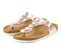 Zehentrenner LASCANA Gr. 36, goldfarben (roségoldfarben) Damen Schuhe Strandaccessoires Sandale, Pantolette mit modischer Applikation und Korkfußbett (91031531-36)