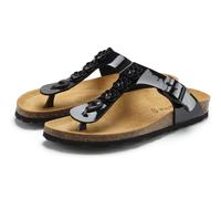 Zehentrenner LASCANA "Sandale, Pantolette, offener Schuh, Sommerschuh", Damen, Gr. 36, schwarz lack, Obermaterial: 100% Lederimitat. Decksohle: 100% Rindsleder. Futter: 100% Textilmaterial. Laufsohle: