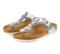 Zehentrenner LASCANA "Sandale, Pantolette, offener Schuh, Sommerschuh", Damen, Gr. 37, silber (silberfarben), Obermaterial: 100% Lederimitat. Decksohle: 100% Rindsleder. Futter: 100% Textilmaterial. L