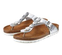 Zehentrenner LASCANA "Sandale, Pantolette, offener Schuh, Sommerschuh", Damen, Gr. 38, silber (silberfarben), Obermaterial: 100% Lederimitat. Decksohle: 100% Rindsleder. Futter: 100% Textilmaterial. L