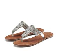 Zehentrenner LASCANA Gr. 36, silberfarben Damen Schuhe Dianette Sommerschuh Zehentrenner Strandschuhe Pantolette mit Zierperlen (61321548-36)