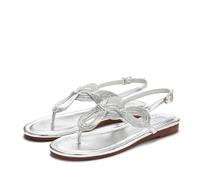 Zehentrenner LASCANA Gr. 35, silberfarben Damen Schuhe Damenschuh Sandale Sommerschuh Zehenstegsandale Zehensteg-Sandalen im Metallic-Look VEGAN (52888902-35)