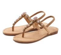 Zehentrenner LASCANA "Sommerschuh, offener Schuh", Damen, Gr. 36, beige, Obermaterial: 100% Textilmaterial. Decksohle: 100% Textilmaterial. Futter: 100% Lederimitat. Laufsohle: 100% Synthetik, Glitzer