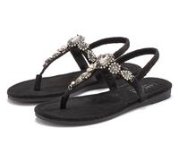 Zehentrenner LASCANA Gr. 36, schwarz Damen Schuhe Zehensteg-Sandalen Sandale, Pantolette mit Schmucksteinen VEGAN (42162668-36)