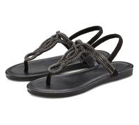 Zehentrenner LASCANA, Damen, Gr. 36, schwarz, Obermaterial: 100% Textilmaterial. Futter: 100% Lederimitat. Decksohle: 100% Lederimitat. Laufsohle: 100% Synthetik, Glitzer, bestickt, modisch, Schuhe So