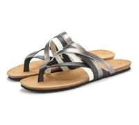 Zehentrenner LASCANA "Sommerschuh, offener Schuh, Pantolette, Sandale", Damen, Gr. 39, silber (schwarz, silberfarben), Obermaterial: 100% Rindsleder. Decksohle: 100% Rindsleder. Laufsohle: 100% Synthe