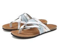Zehentrenner LASCANA Gr. 40, blau Damen Schuhe Zehentrenner Strandaccessoires Sandale, Pantolette aus Leder mit Korkfußbett (11001605-40)