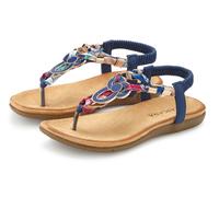 Zehentrenner LASCANA, Damen, Gr. 40, blau, Obermaterial: 100% Baumwolle. Decksohle: 100% Textilmaterial. Laufsohle: 100% Synthetik, mehrfarbig, Schuhe Zehentrenner, Sandale, Pantolette mit Stretcheins