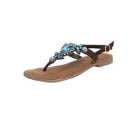 Zehentrenner LAZAMANI "Lazamani Zehensteg Veloursleder/Textil", Damen, Gr. 38, braun (blau, braun), Textil, Veloursleder, Schuhe Zehentrenner (25399715-38) blau, braun