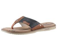 Zehentrenner MUSTANG SHOES, Herren, Gr. 47, braun (navy, cognacfarben), Lederimitat, kontrastfarbene Details, Schuhe Zehentrenner, Sommerschuh, Schlappen, Poolslides, Badeschuh, stylische Farbkombi (4