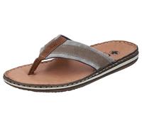 Zehentrenner RIEKER, Herren, Gr. 41, grau (grau, braun), Lederimitat, Textil, Schuhe Zehentrenner, Sommerschuh, Schlappen, Poolslides, Badeschuh, mit Leder-Innensohle (23455217-41) grau, braun