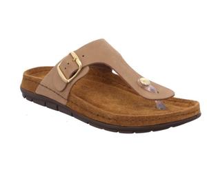 Zehentrenner ROHDE "EASYS N44", Damen, Gr. 41, beige (natur), Leder, Schuhe Zehentrenner, Sommerschuh, Schlappen, Hausschuh mit Schnallenverschluss (69561660-41) natur