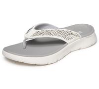 Zehentrenner SKECHERS "GO WALK FLEX SANDAL", Damen, Gr. 41, grau (weiß), Lederimitat, metallic, Schuhe Zehentrenner, Sommerschuh, Badeschuh, Strandschuh mit Nietenverzierung (11315530-41) weiß