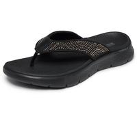 Zehentrenner SKECHERS "GO WALK FLEX SANDAL", Damen, Gr. 42, schwarz (schwarz unifarben), Lederimitat, metallic, Schuhe Zehentrenner, Sommerschuh, Badeschuh, Strandschuh mit Nietenverzierung (52762957-