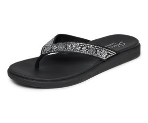 Zehentrenner SKECHERS "MEDITATION LUXE", Damen, Gr. 35, schwarz, Textil, Glitzer, Schuhe Zehentrenner, Sommerschuh, Strandschuh, Urlaubsschuh mit Glitzersteine (73689624-35) schwarz