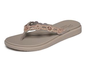 Zehentrenner SKECHERS "MEDITATION LUXE", Damen, Gr. 36, taupe, Lederimitat, Glitzer, Schuhe Zehentrenner, Strandschuh, Sommerschuh, Badeschuh mit Schmucksteinchen, Topseller (20678243-36) taupe
