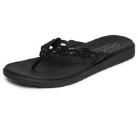 Zehentrenner SKECHERS "MEDITATION LUXE", Damen, Gr. 40, schwarz unifarben, Lederimitat, Glitzer, Schuhe Zehentrenner, Strandschuh, Sommerschuh, Badeschuh mit Schmucksteinchen (32940643-40) schwarz uni