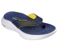 Zehentrenner SKECHERS "VAPOR FOAM SANDAL - SAYTO", Herren, Gr. 47,5, blau (navy, gelb), Lederimitat, kontrastfarbene Details, Schuhe Zehentrenner, Strandschuh, Urlaubsschuh, Sommerschuh mit Memory Foa
