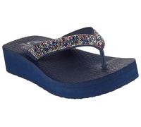 Zehentrenner SKECHERS "VINYASA-WILD DAISIES", Damen, Gr. 35, blau (navy, rosa), Synthetik, Glitzer, Schuhe Zehentrenner, mit Yoga Foam (21911842-35) navy, rosa