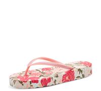 Zehentrenner TAMARIS, Damen, Gr. 42, rosa (rosa, fuchsia), Lederimitat, geblümt, kontrastfarbene Details, Schuhe Zehentrenner, Dianette, Sommerschuh, Pool Slide, Flat mit stylischen Print (35354920-42
