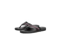 Zehentrenner TOMMY HILFIGER "CORE HILFIGER TOE POST LH SANDAL", Herren, Gr. 41, schwarz, Leder, Schuhe Zehentrenner, Sommerschuh, Strandschuh, Dianette mit Streifen in Tommy-Farben (41812419-41) schwa