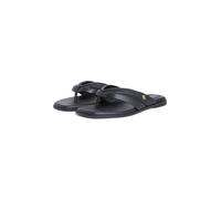 Zehentrenner TOMMY HILFIGER "ELEVATED TOE POST LTH SANDAL", Damen, Gr. 37, schwarz, Leder, unifarben, Basic, Schuhe Zehentrenner, Sommerschuh, Dianette, Flat mit Logoemblem (59245654-37) schwarz