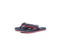 Zehentrenner TOMMY HILFIGER "HILFIGER TUMBLE BEACH SANDAL", Herren, Gr. 39, dunkelblau, Lederimitat, Textil, Schuhe Zehentrenner, Sommerschuh, Badeschuh mit dreifarbiger Laufsohle (54124828-39) dunkel