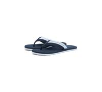 Zehentrenner TOMMY HILFIGER "HILFIGER WEBBING BEACH SANDAL", Herren, Gr. 44, dunkelblau, Textil, gestreift, Schuhe Zehentrenner, Sommerschuh, Pool Slides, Flat im Kontrastlook (87945048-44) dunkelblau