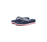 Zehentrenner TOMMY HILFIGER "TH FLAG PRINT SUMMER SANDAL", Damen, Gr. 35, dunkelblau, weiß, rot, Textil, Schuhe Zehentrenner, Keilabsatz, Plateau, Sommerschuh, Dianette mit gestreifter Bandage (284410