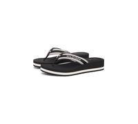 Zehentrenner TOMMY HILFIGER "TH FLAG PRINT SUMMER SANDAL", Herren, Gr. 36, schwarz, Textil, Schuhe Zehentrenner, Keilabsatz, Plateau, Sommerschuh, Dianette mit gestreifter Bandage (61477948-36) schwar