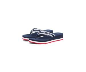 Zehentrenner TOMMY HILFIGER "TH FLAG PRINT SUMMER SANDAL", Damen, Gr. 40, dunkelblau, weiß, rot, Textil, Schuhe Zehentrenner, Keilabsatz, Plateau, Sommerschuh, Dianette mit gestreifter Bandage (284410
