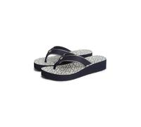 Zehentrenner TOMMY HILFIGER "TH MONOGRAM MID WEDGE SANDAL", Damen, Gr. 37, blau (dunkelblau), Textil, Schuhe Zehentrenner, Sommerschuh, Dianette mit logobedruckter Innensohle (30878745-37) dunkelblau