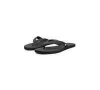 Zehentrenner TOMMY HILFIGER "TH SCANDI PREMIUM SUMMER SANDAL", Damen, Gr. 37, schwarz, Lederimitat, unifarben, Basic, Schuhe Zehentrenner, Strandschuh, Pool Slides, Dianette, Flat mit Logo-Emblem (678