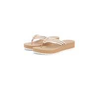 Zehentrenner TOMMY HILFIGER "TH STRIPE SUMMER SANDAL", Damen, Gr. 36, hellbraun, weiß, Textil, gestreift, Schuhe Zehentrenner, Sommerschuh, Dianette, Plateauschuh mit gestreifter Bandage (93605506-36)