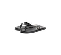 Zehentrenner TOMMY JEANS "TJW FLAT LEATHER SANDALS", Damen, Gr. 37, schwarz, Leder, Schuhe Zehentrenner, Dianette, Strandschuh, Schlupfschuh mit verstellbarer Schnalle (95779040-37) schwarz